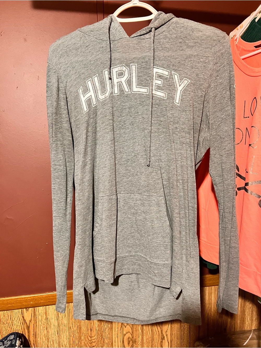 Hurley Women's Gray Hooded V-Neck Pullover Sweater